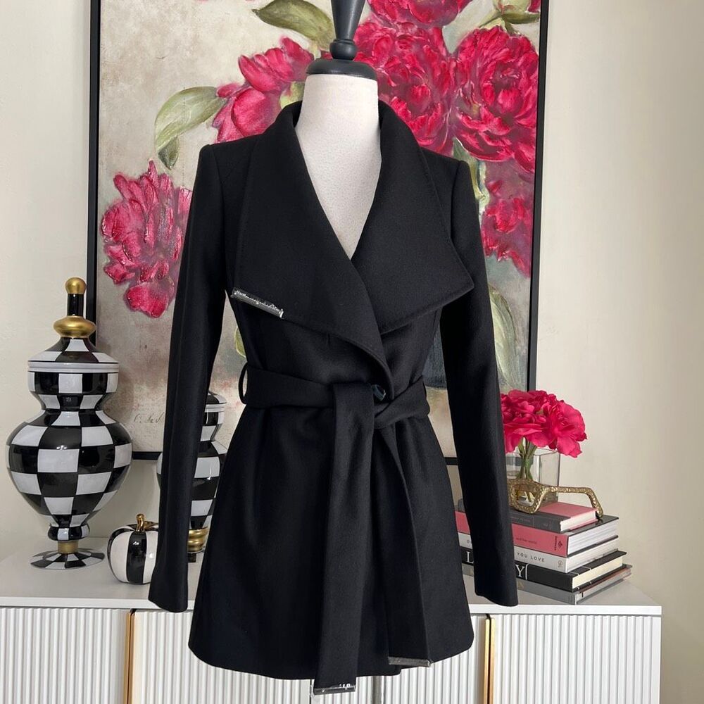 Ted Baker Women's Rosess Wool Blend Short Belted Wrap Coat Black Size 0 NWT